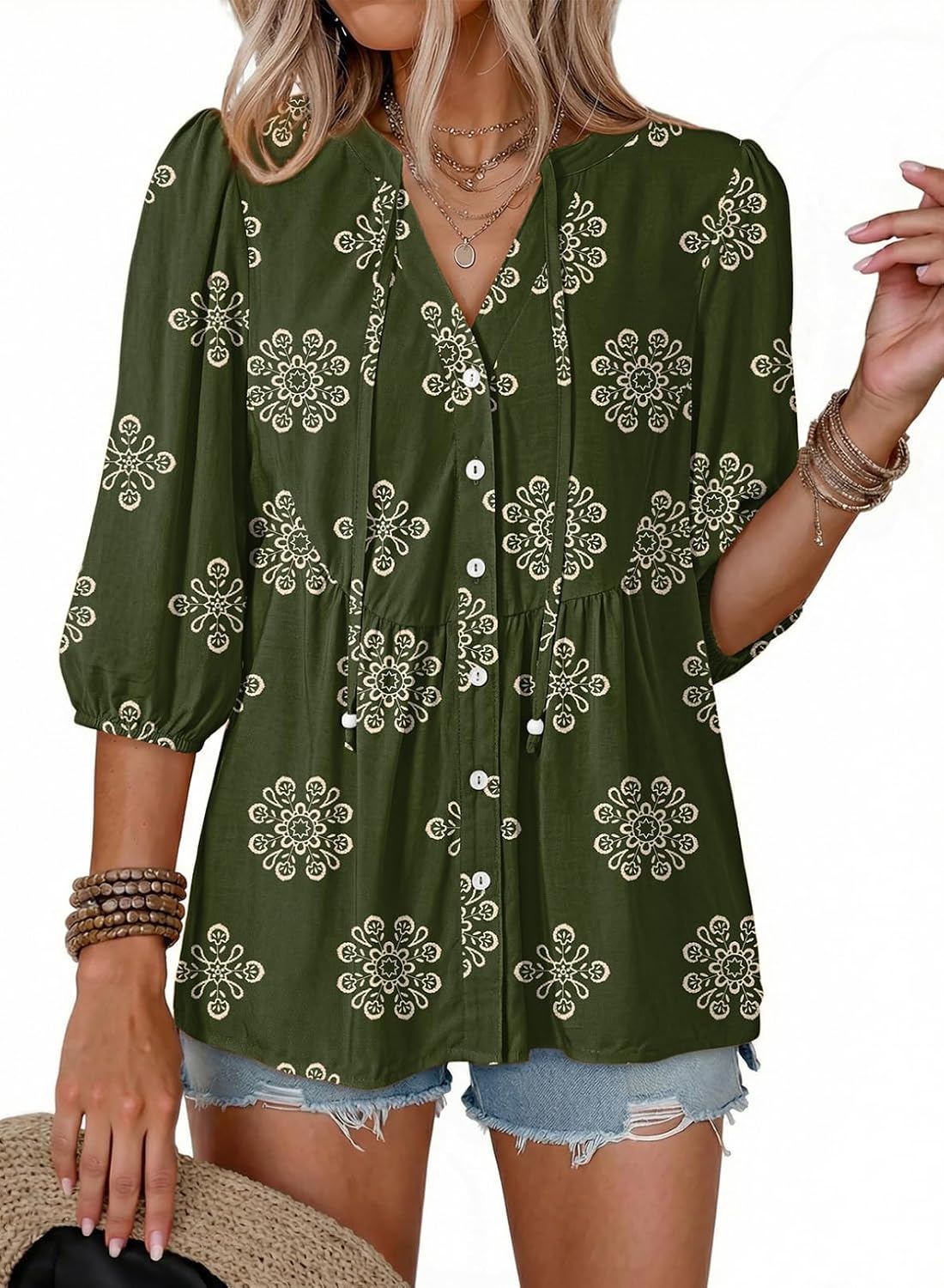 Blusa Claudia para Mujer – Cuello en V, Mangas cortas y Manga corta