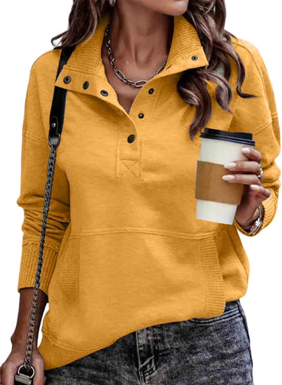Sudadera estilo henley Jimena para Mujer – Cuello en V, Corte cómodo y Mangas largas