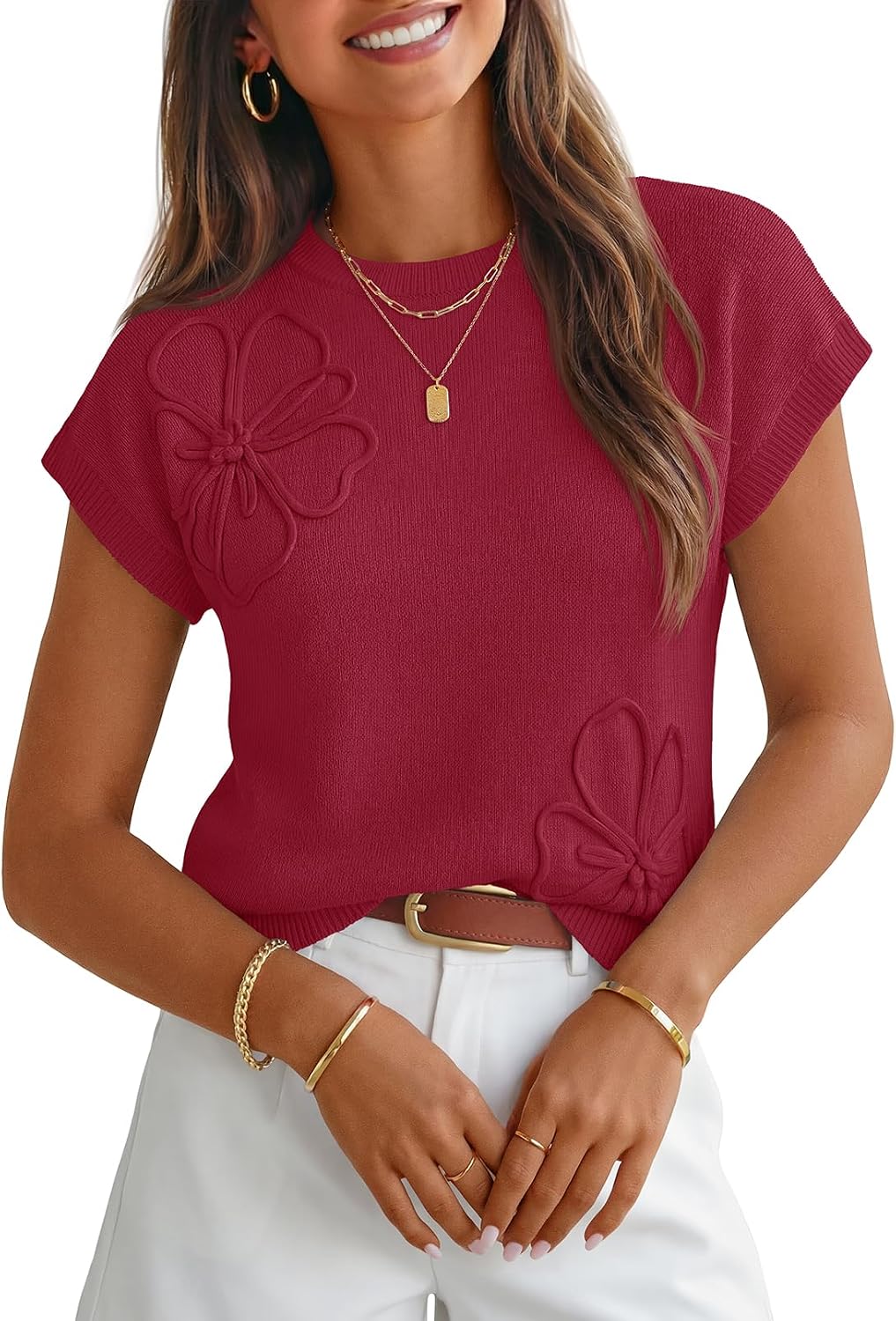 Top Olivia para Mujer – Mangas cortas, Cuello redondo y Acabados acanalados