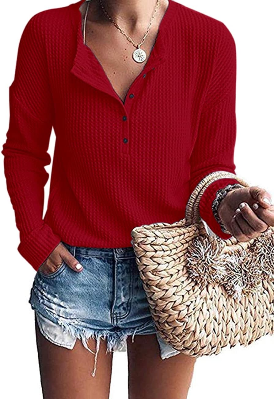 Top estilo henley Teresa para Mujer – Mangas murciélago, Silueta relajada y Mangas largas