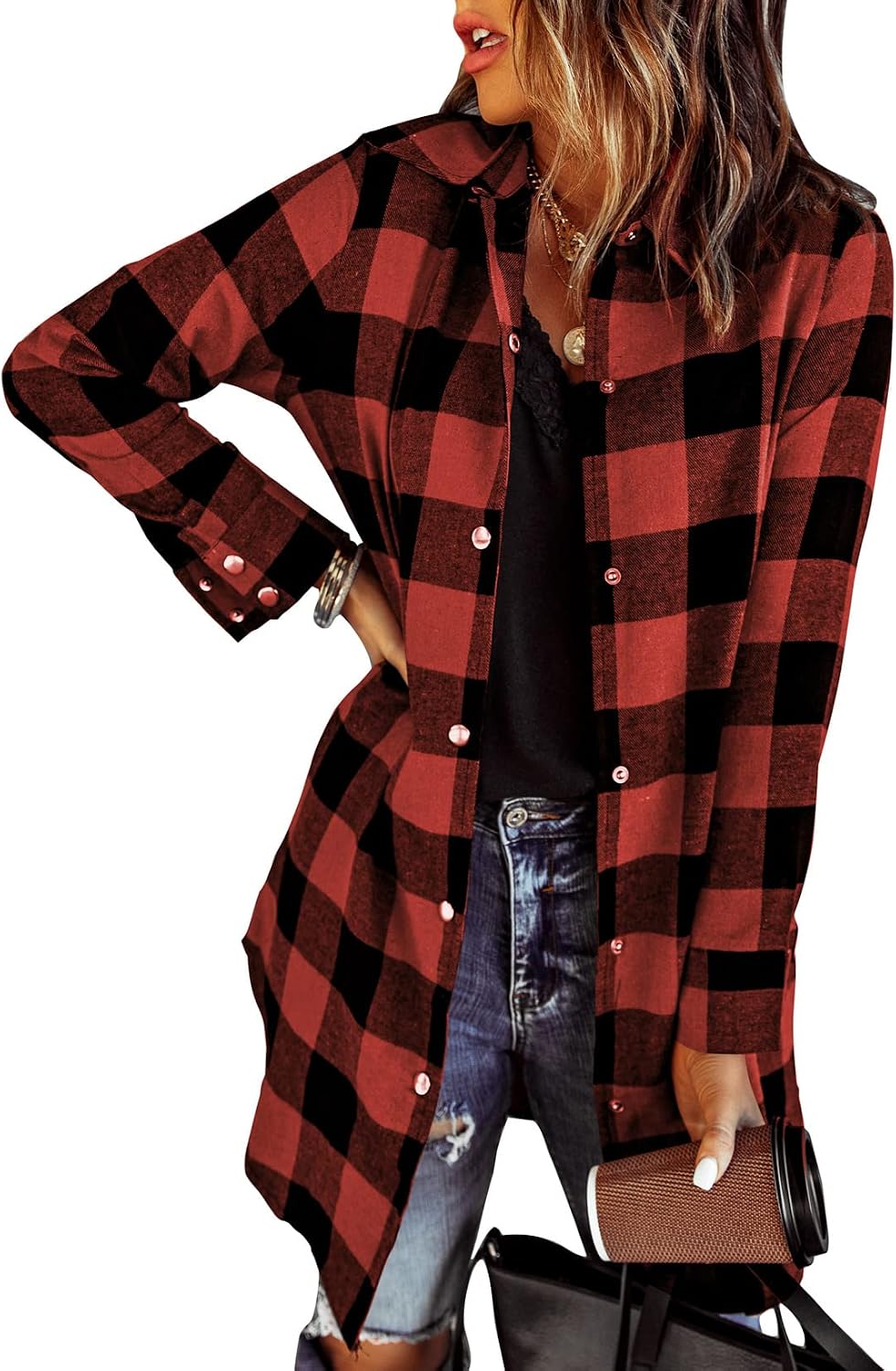 Camisa-chaqueta Sofía para Mujer – Cierre de botones, Corte boyfriend y Bolsillos prácticos