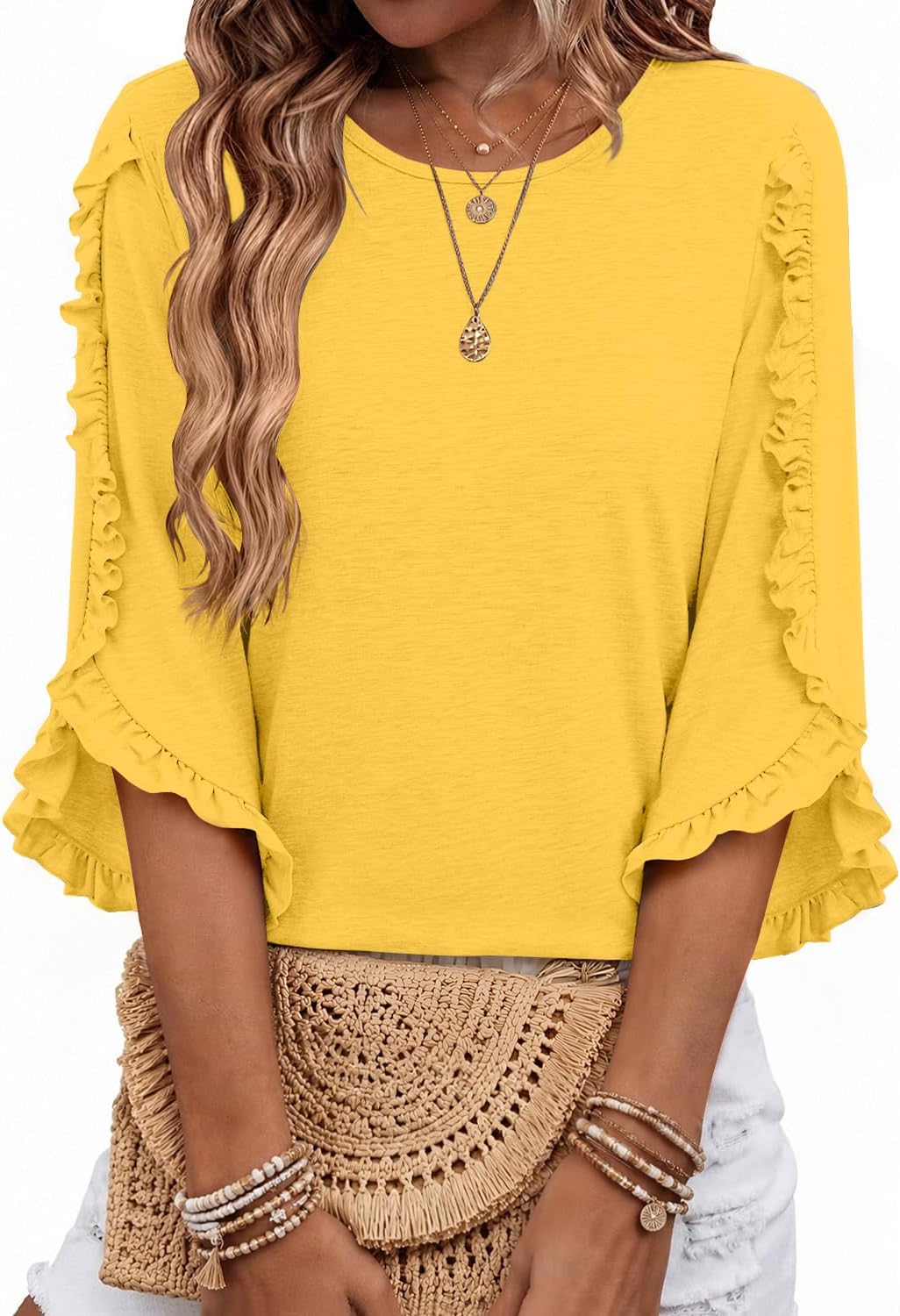 Blusa Estrella para Mujer – Mangas tres cuartos, Silueta relajada y Cuello redondo