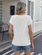 Blouse Nora en dentelle pour femme – Manches courtes, col rond et tissu respirant