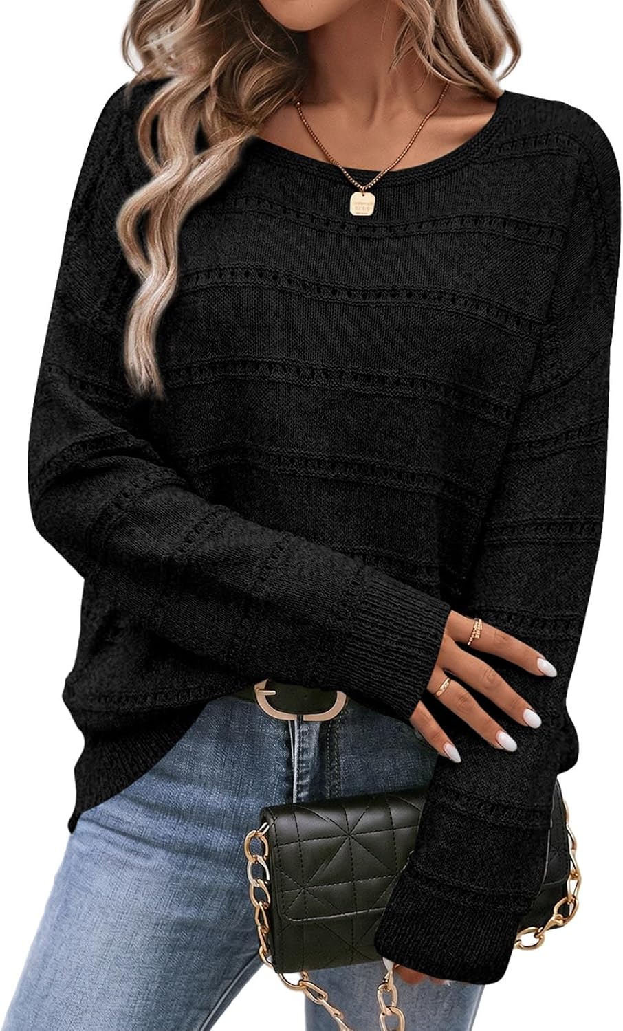 Suéter Julia para Mujer – Cuello redondo, Hombros caídos y Puños acanalados