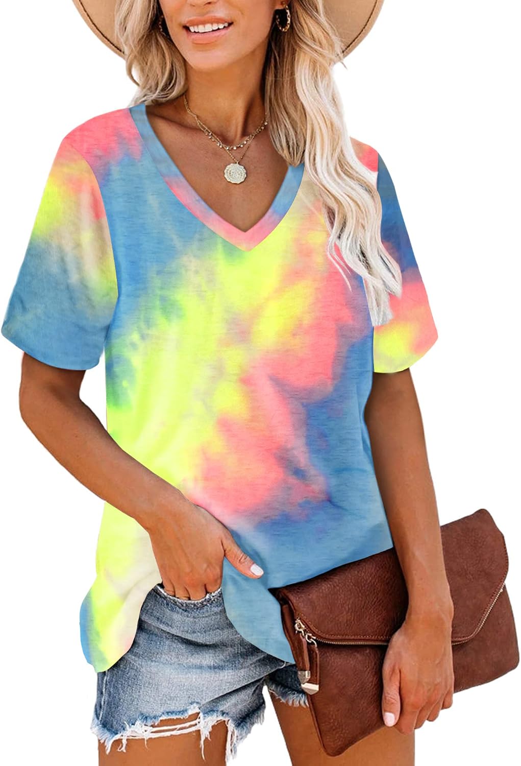 Harper Camiseta Mujer Rayas – Cuello en V, Manga Corta y Tejido Suave