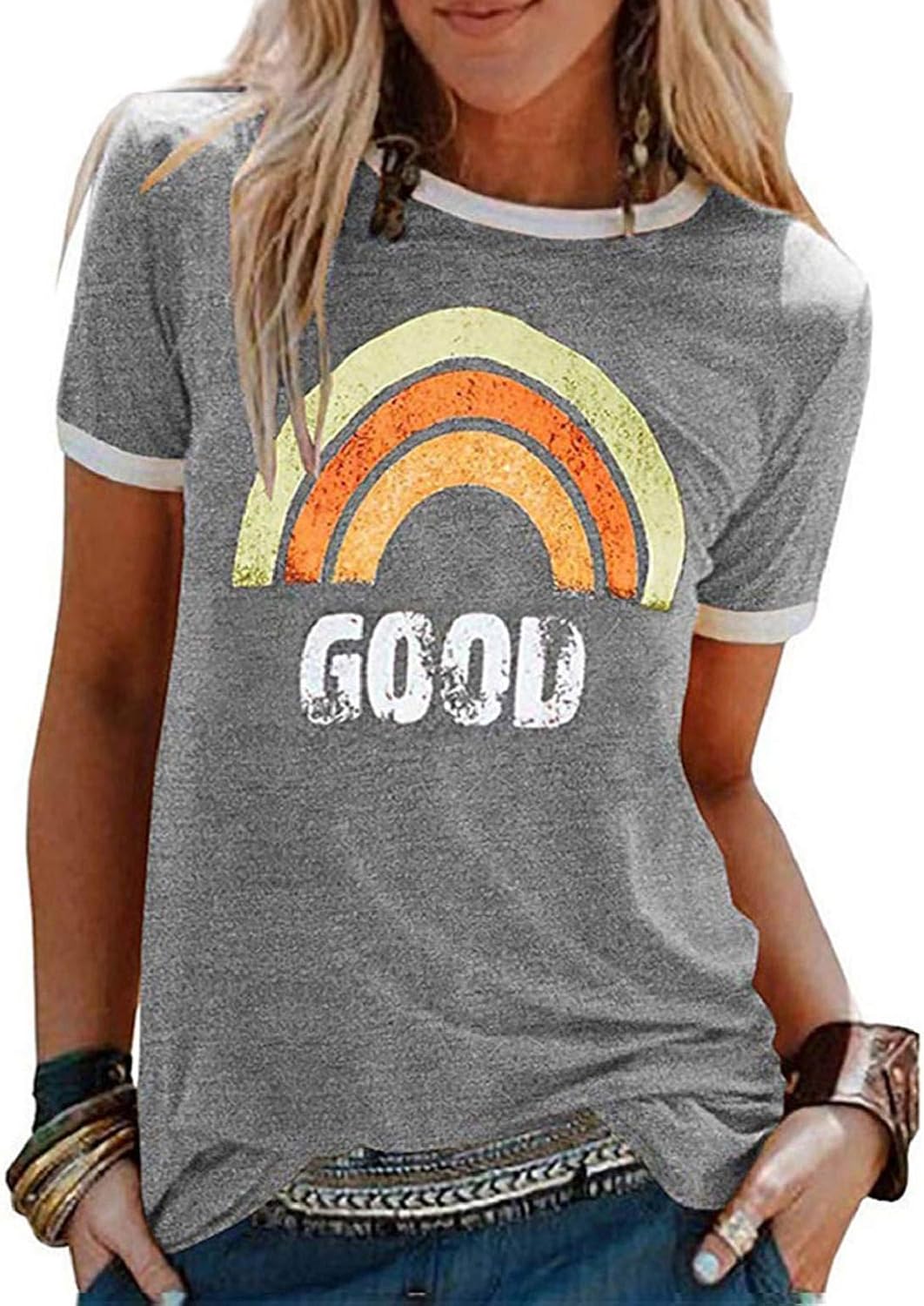 Lily Camiseta Mujer Arcoíris – Cuello Redondo, Manga Corta y Tejido Suave