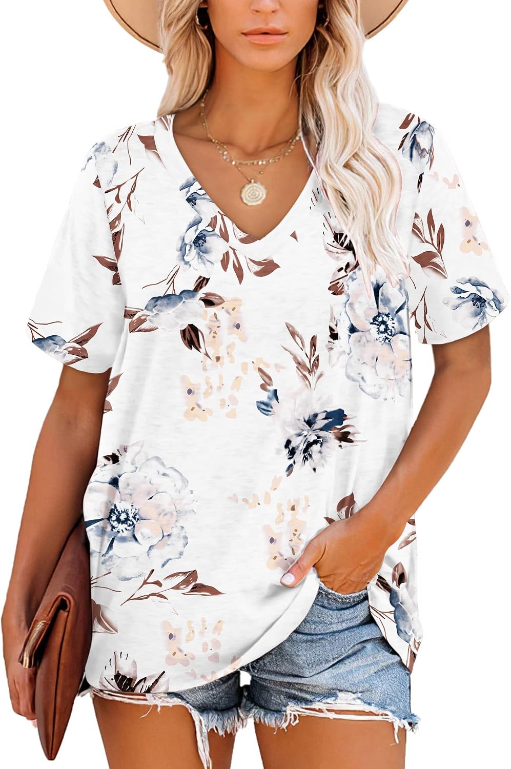 Harper Camiseta Mujer Rayas – Cuello en V, Manga Corta y Tejido Suave