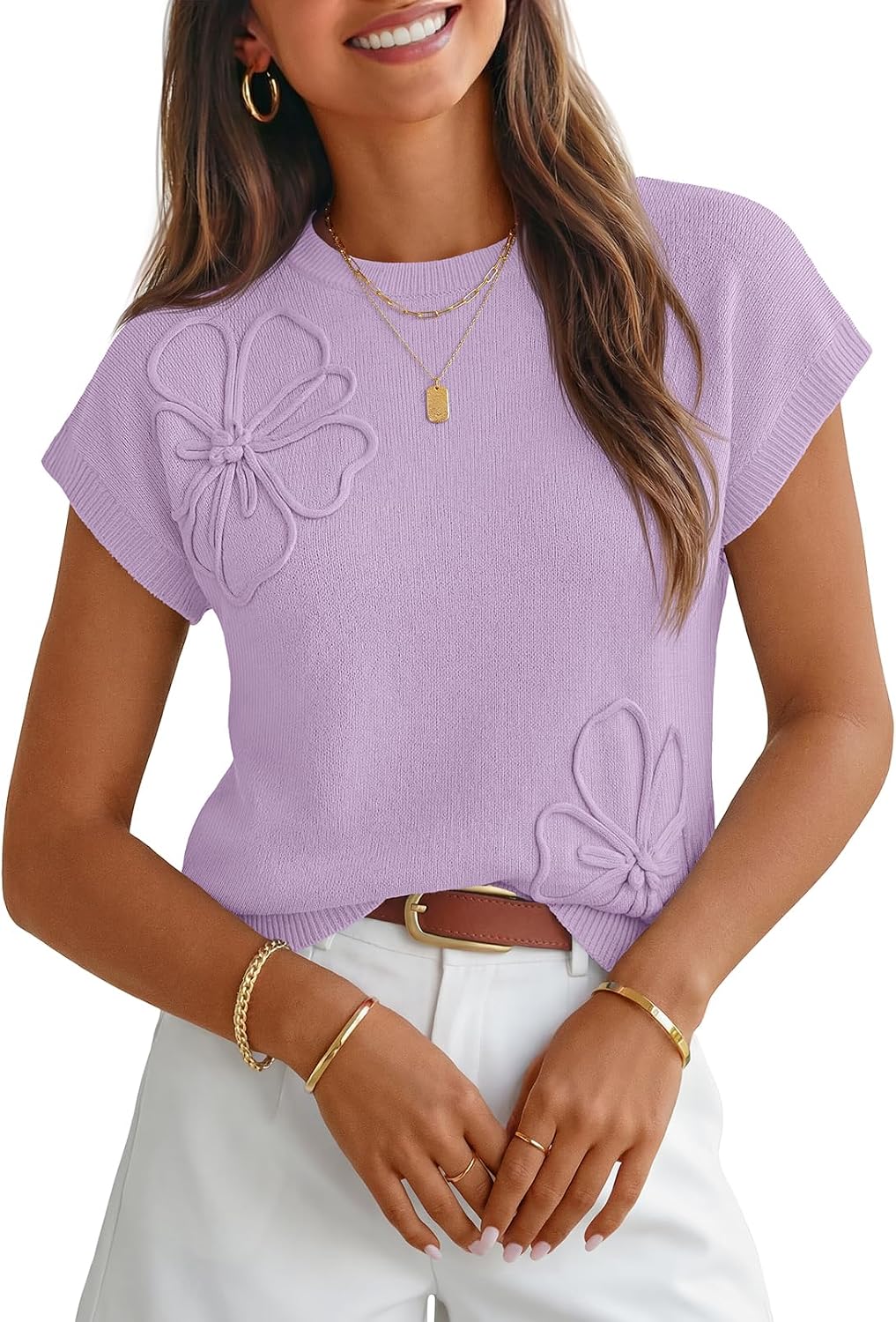 Top Olivia para Mujer – Mangas cortas, Cuello redondo y Acabados acanalados