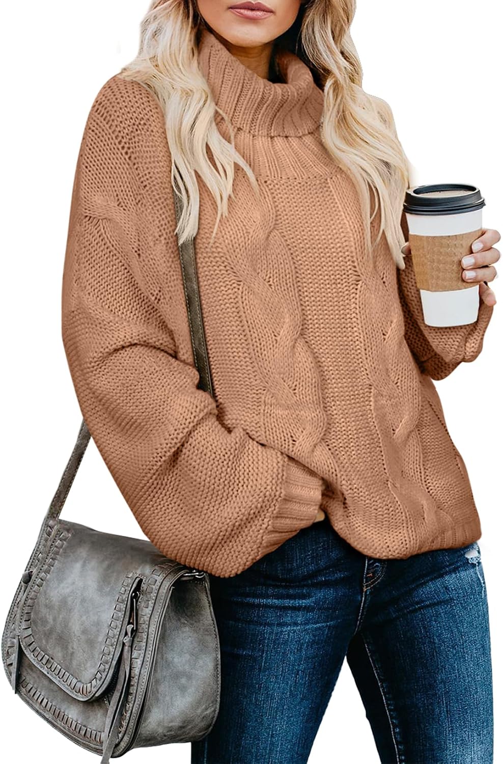 Suéter de cuello alto Adriana para Mujer – Mangas murciélago, Corte corto y Afelpado