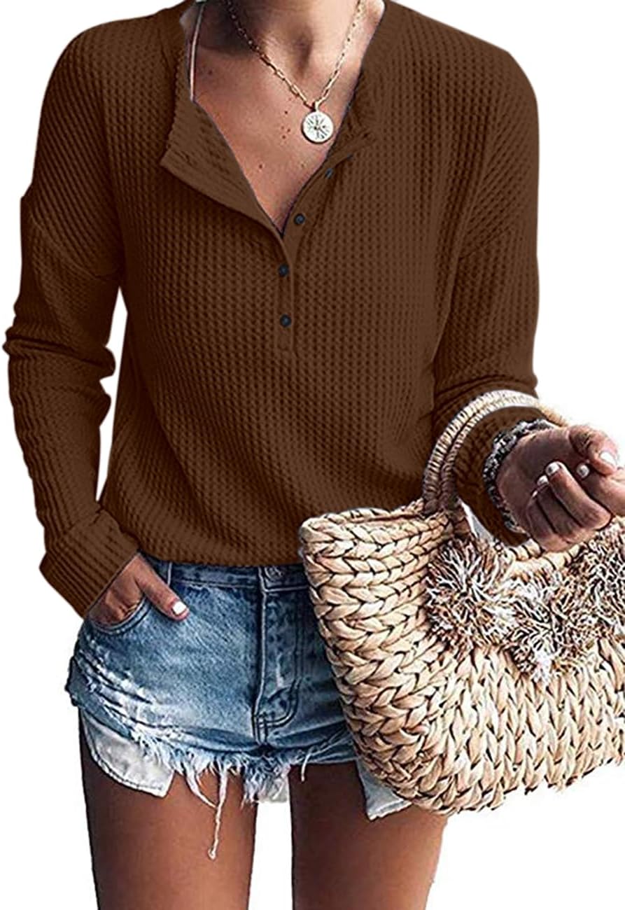 Top estilo henley Teresa para Mujer – Mangas murciélago, Silueta relajada y Mangas largas