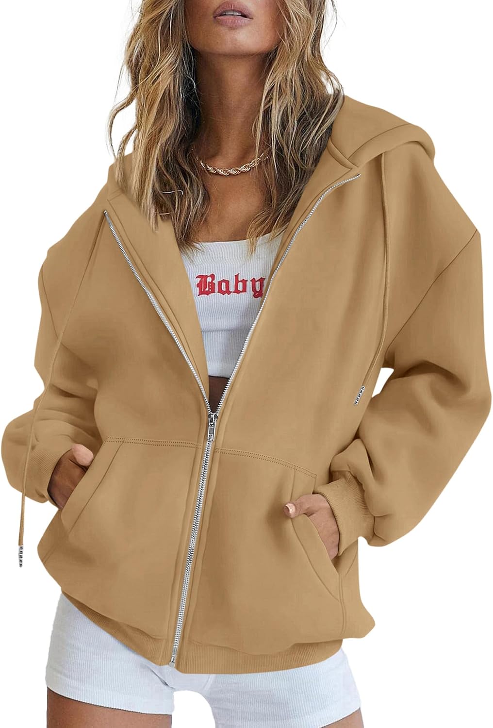 Sudadera con capucha y cremallera Victoria para Mujer – Capucha con cordón, Bolsillos laterales y Silueta relajada