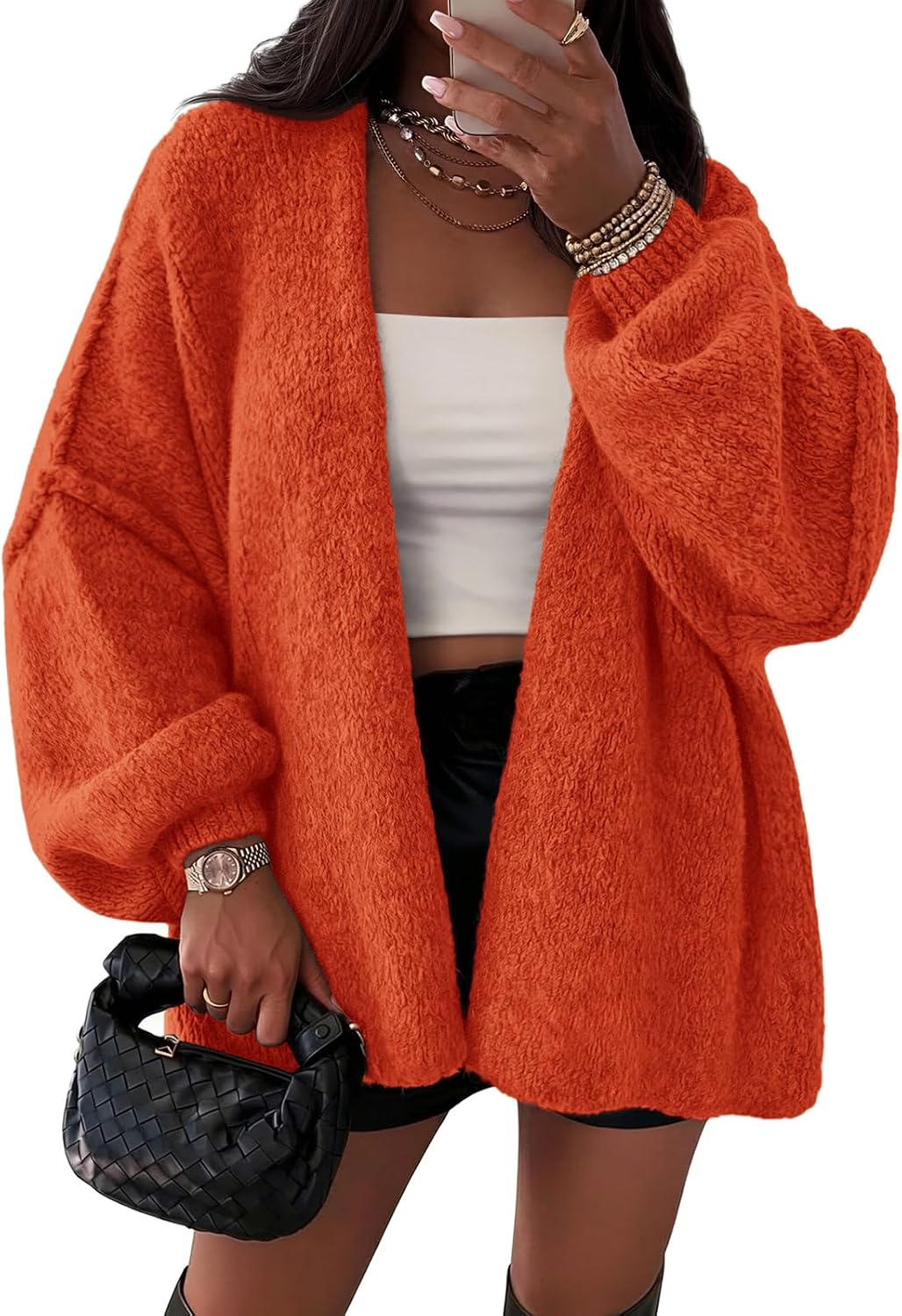 Cárdigan oversize Aroa para Mujer – Mangas globo, Hombros caídos y Diseño abierto por delante