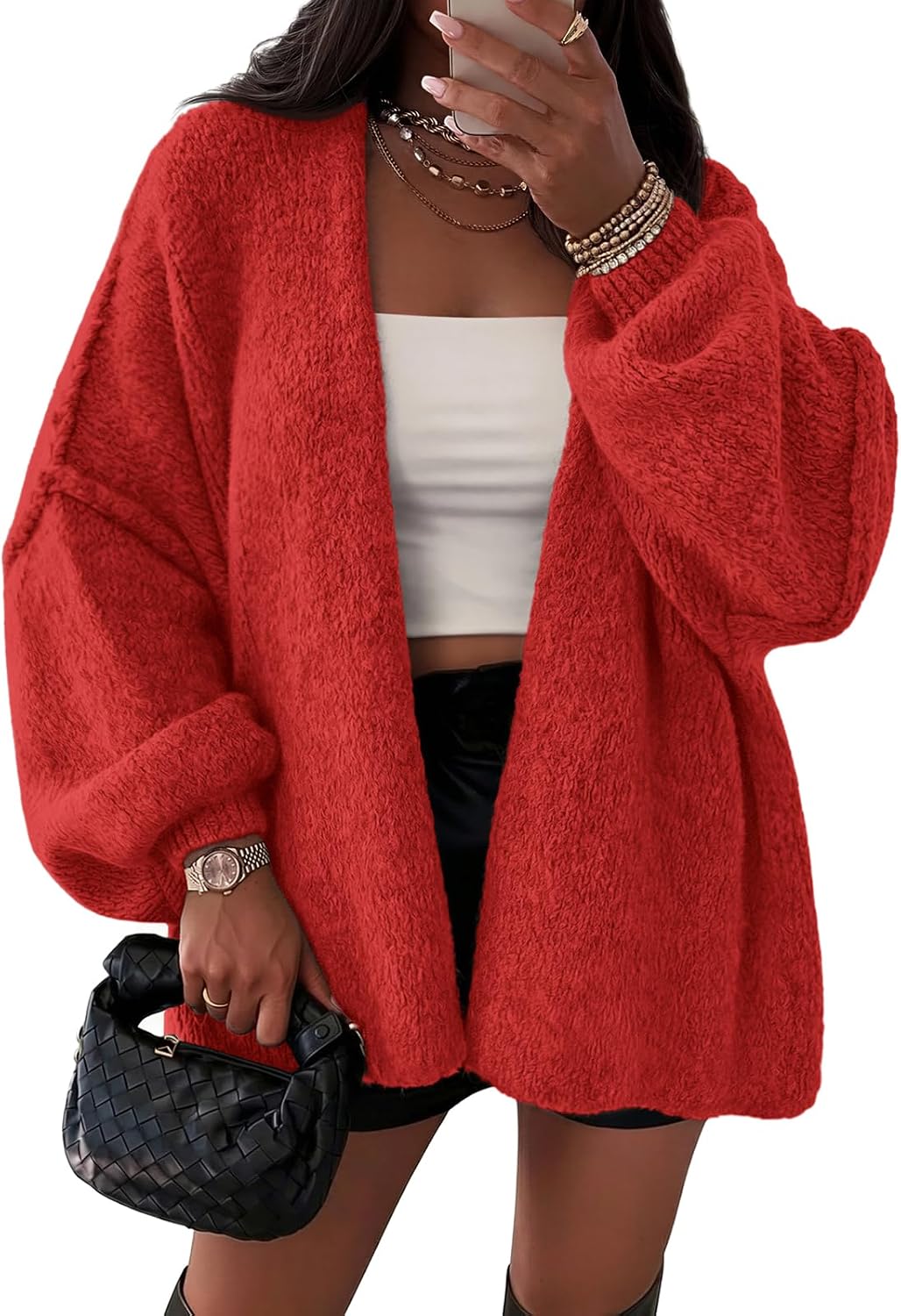 Cárdigan oversize Aroa para Mujer – Mangas globo, Hombros caídos y Diseño abierto por delante