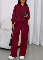 Bella Conjunto de descanso de 2 piezas con capucha para mujer – top de manga larga y pantalón de pierna ancha