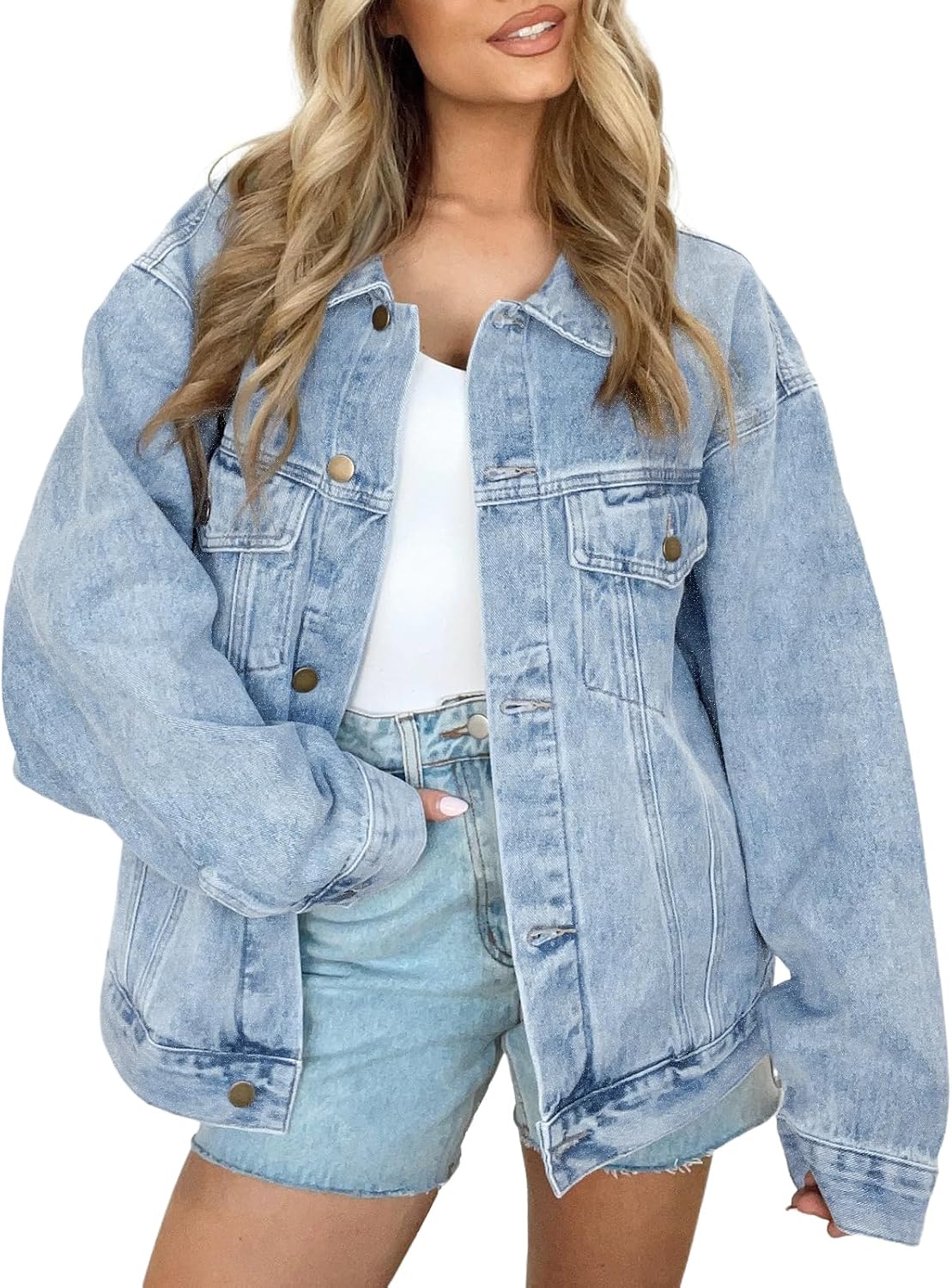 Chaqueta vaquera Emilia para Mujer – Bolsillos en el pecho, Hombros caídos y Corte boyfriend