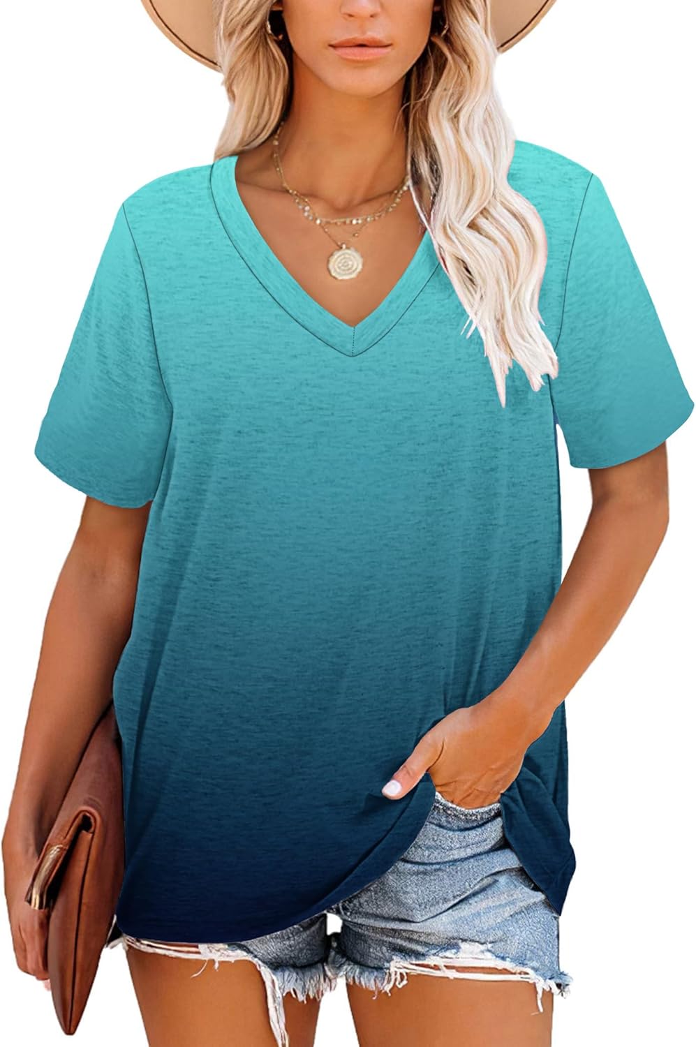 Harper Camiseta Mujer Rayas – Cuello en V, Manga Corta y Tejido Suave