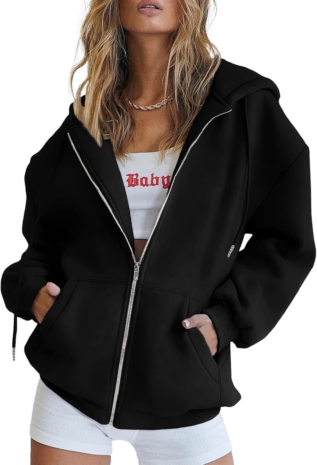 Sudadera con capucha y cremallera Victoria para Mujer – Capucha con cordón, Bolsillos laterales y Silueta relajada