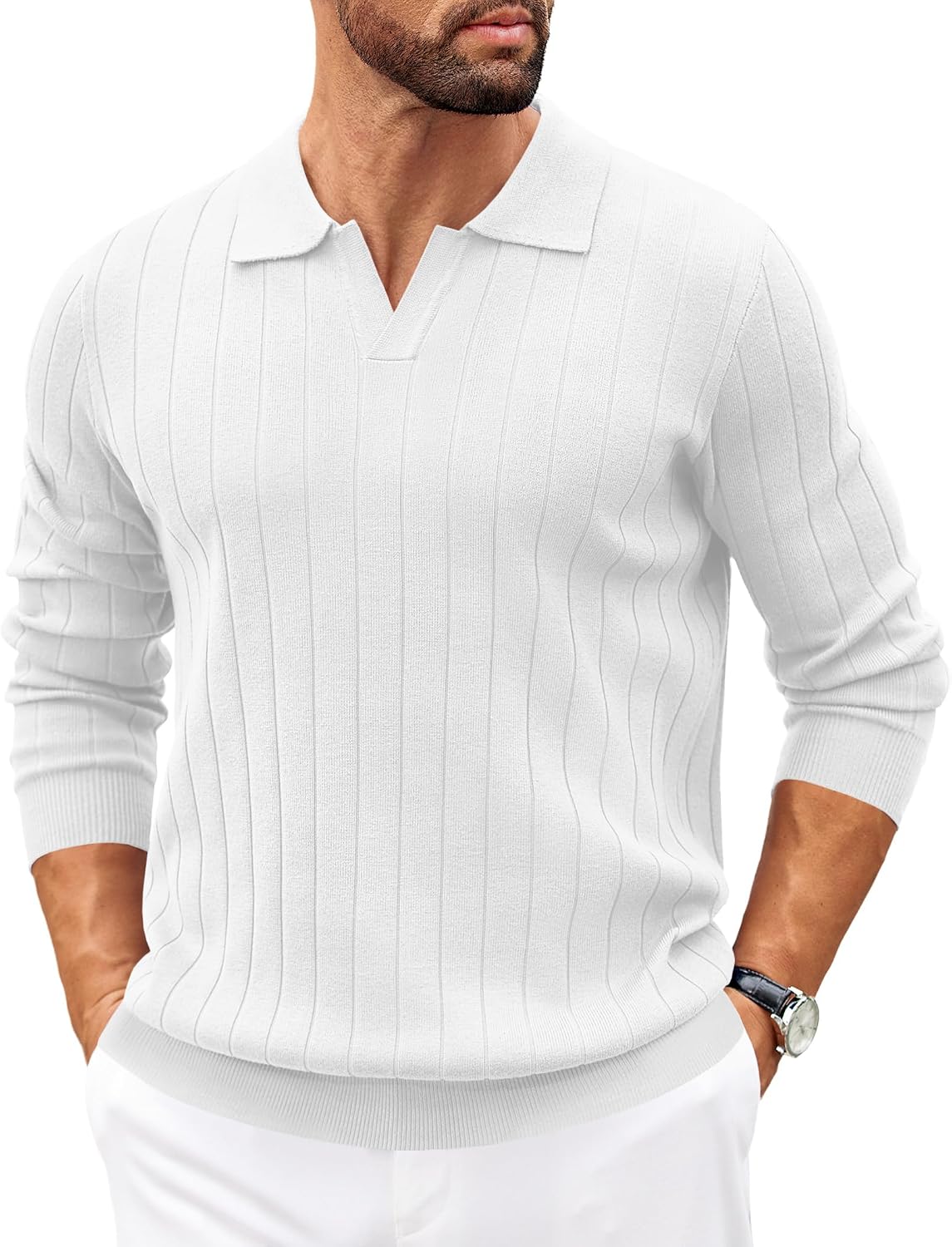 Polo de punto Tomás para Hombre – Detalles acanalados, Puños acanalados y Mangas largas