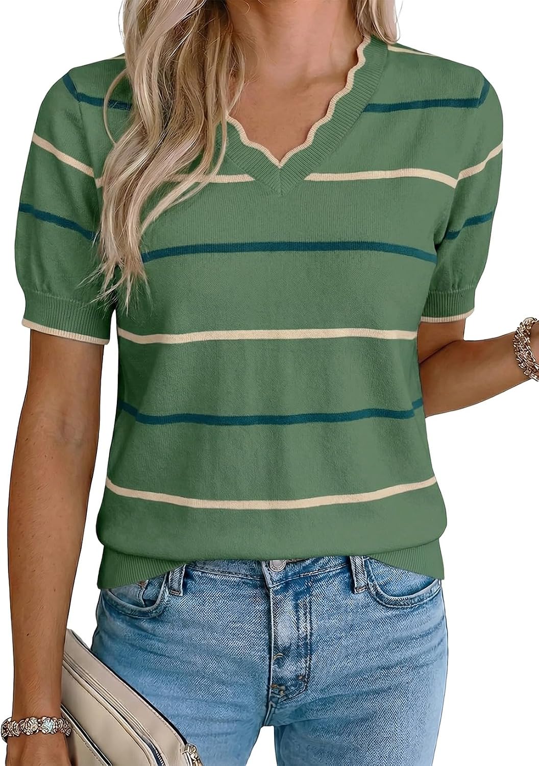 Jersey Adriana para Mujer – Cuello en V, Manga corta y Mangas cortas