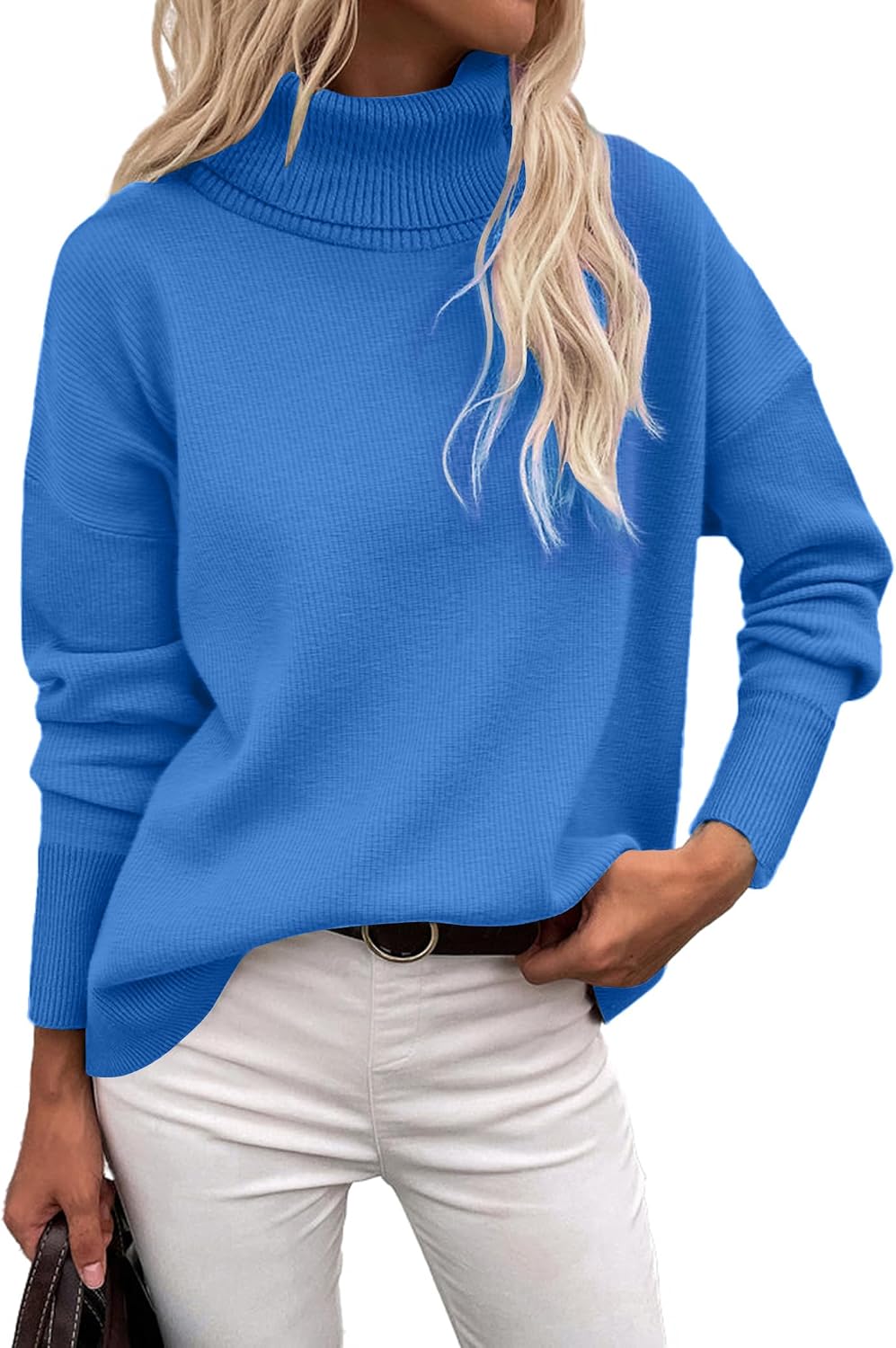 Suéter de cuello alto Daniela para Mujer – Bajo asimétrico, Hombros caídos y Cómodo