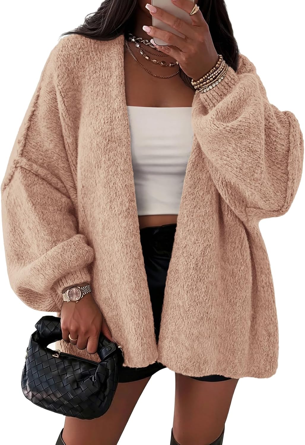 Cárdigan oversize Aroa para Mujer – Mangas globo, Hombros caídos y Diseño abierto por delante