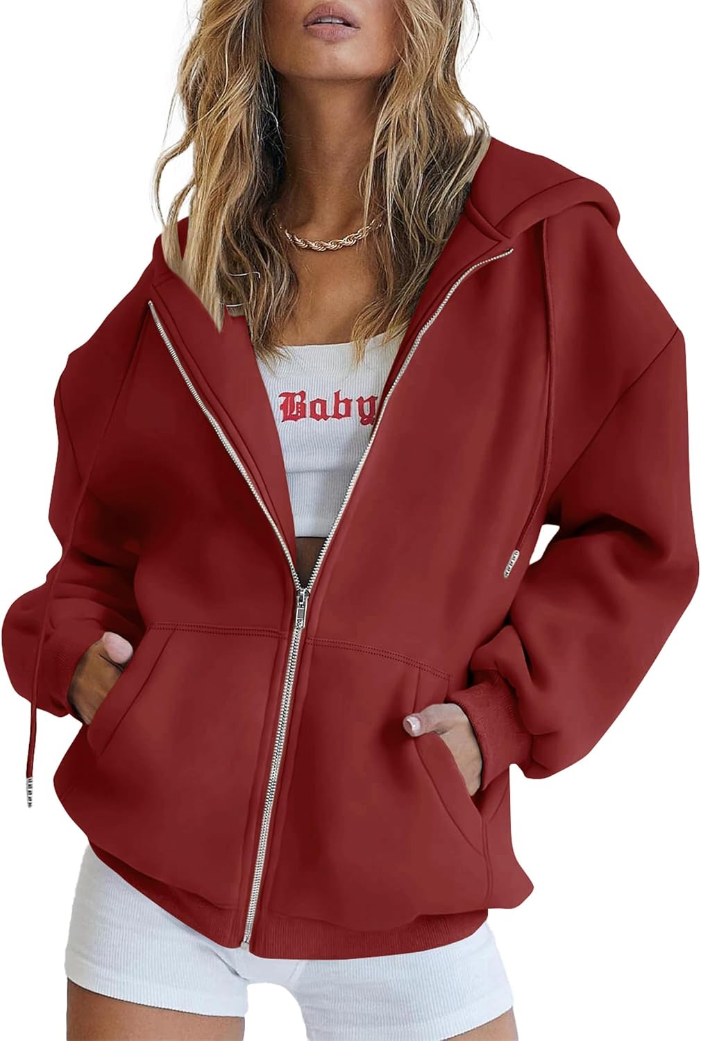 Sudadera con capucha y cremallera Victoria para Mujer – Capucha con cordón, Bolsillos laterales y Silueta relajada