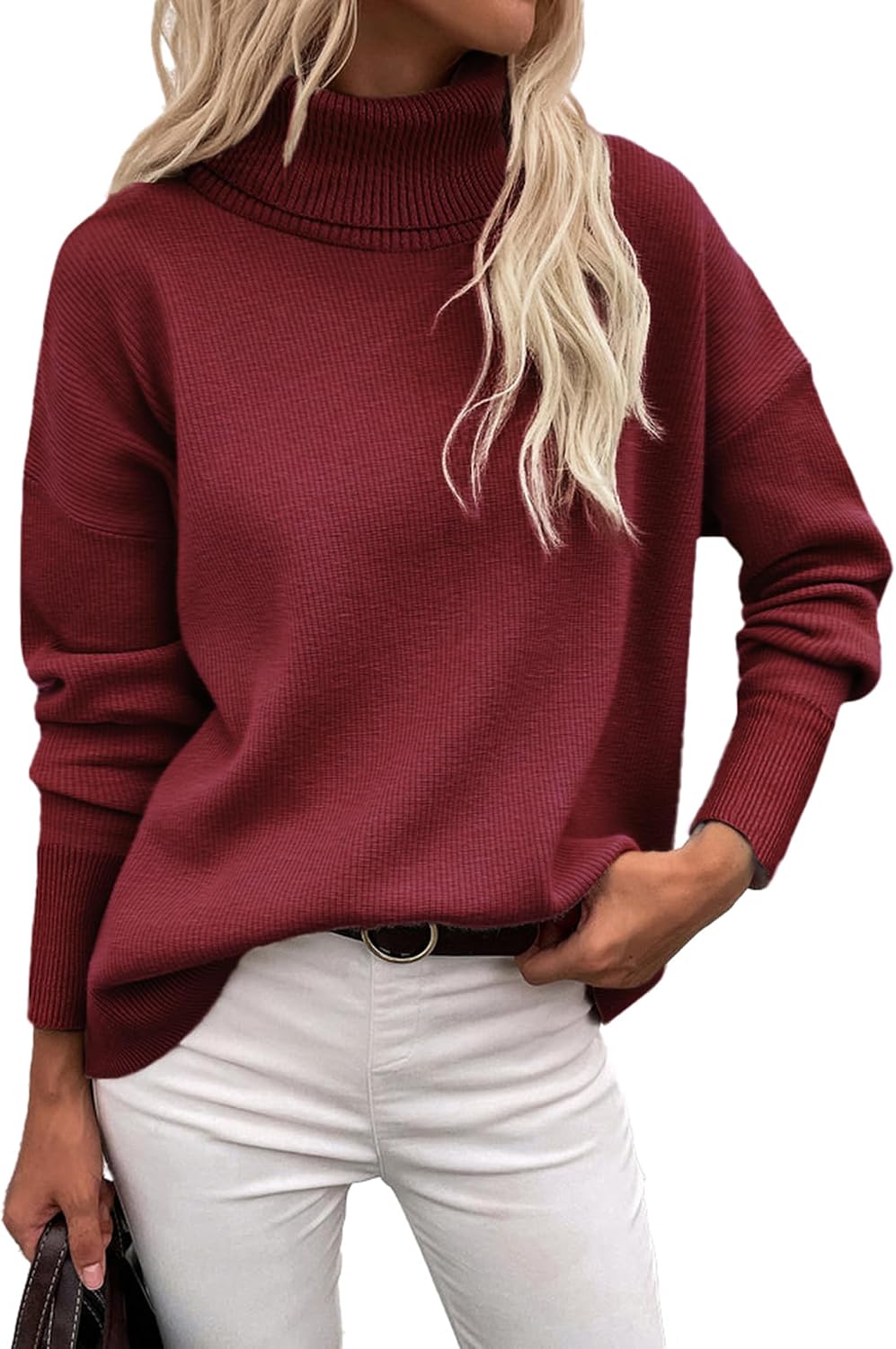 Suéter de cuello alto Daniela para Mujer – Bajo asimétrico, Hombros caídos y Cómodo