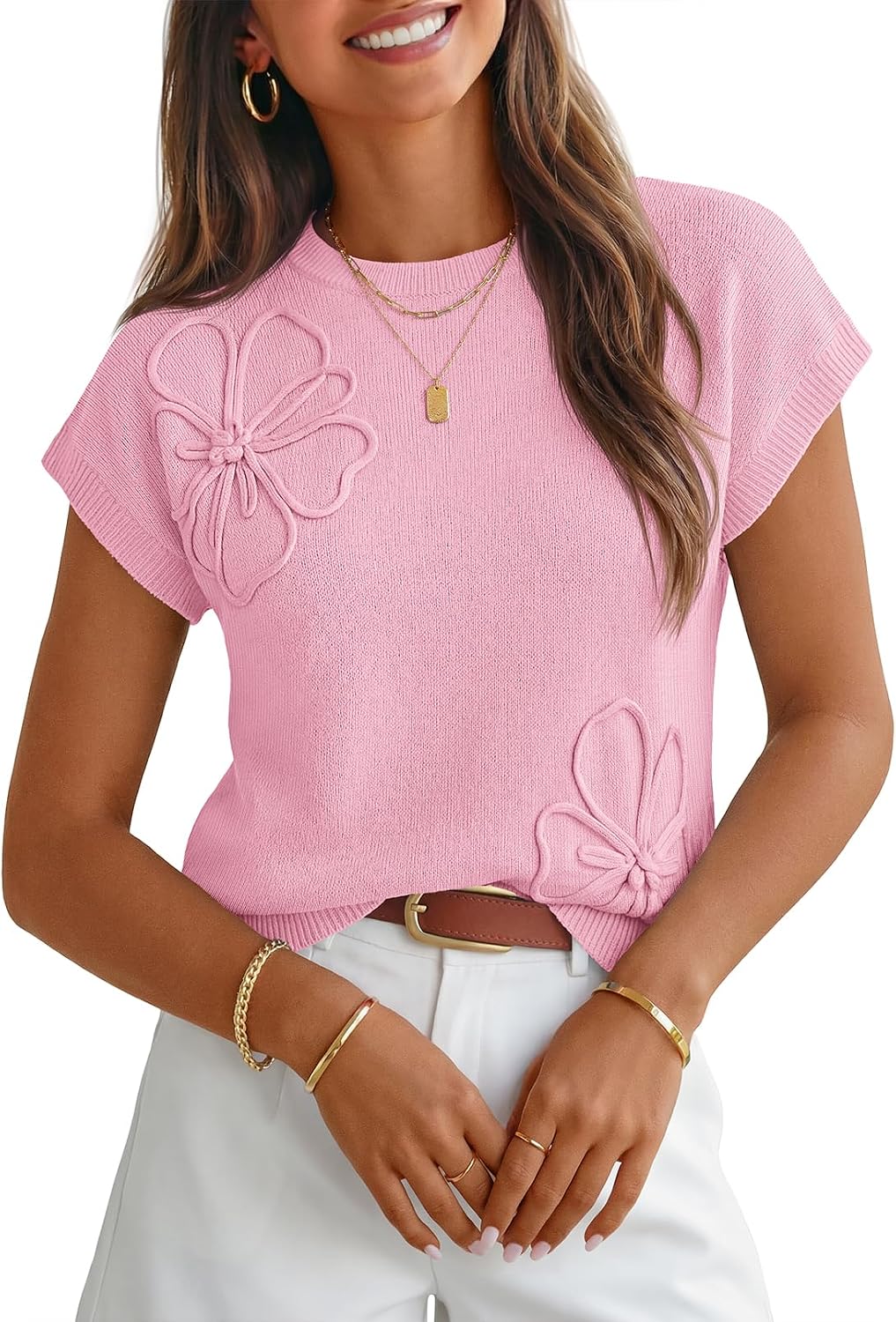 Top Olivia para Mujer – Mangas cortas, Cuello redondo y Acabados acanalados