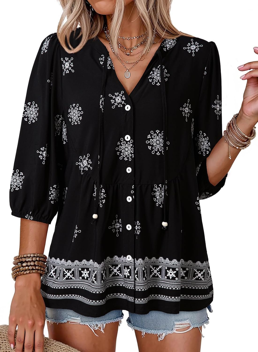 Blusa Claudia para Mujer – Cuello en V, Mangas cortas y Manga corta