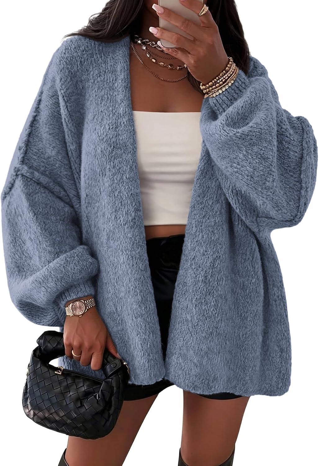 Cárdigan oversize Aroa para Mujer – Mangas globo, Hombros caídos y Diseño abierto por delante