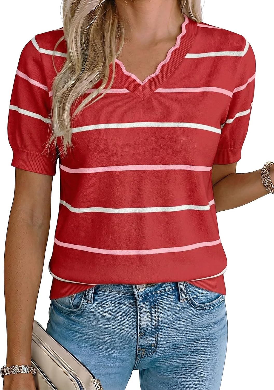 Jersey Adriana para Mujer – Cuello en V, Manga corta y Mangas cortas