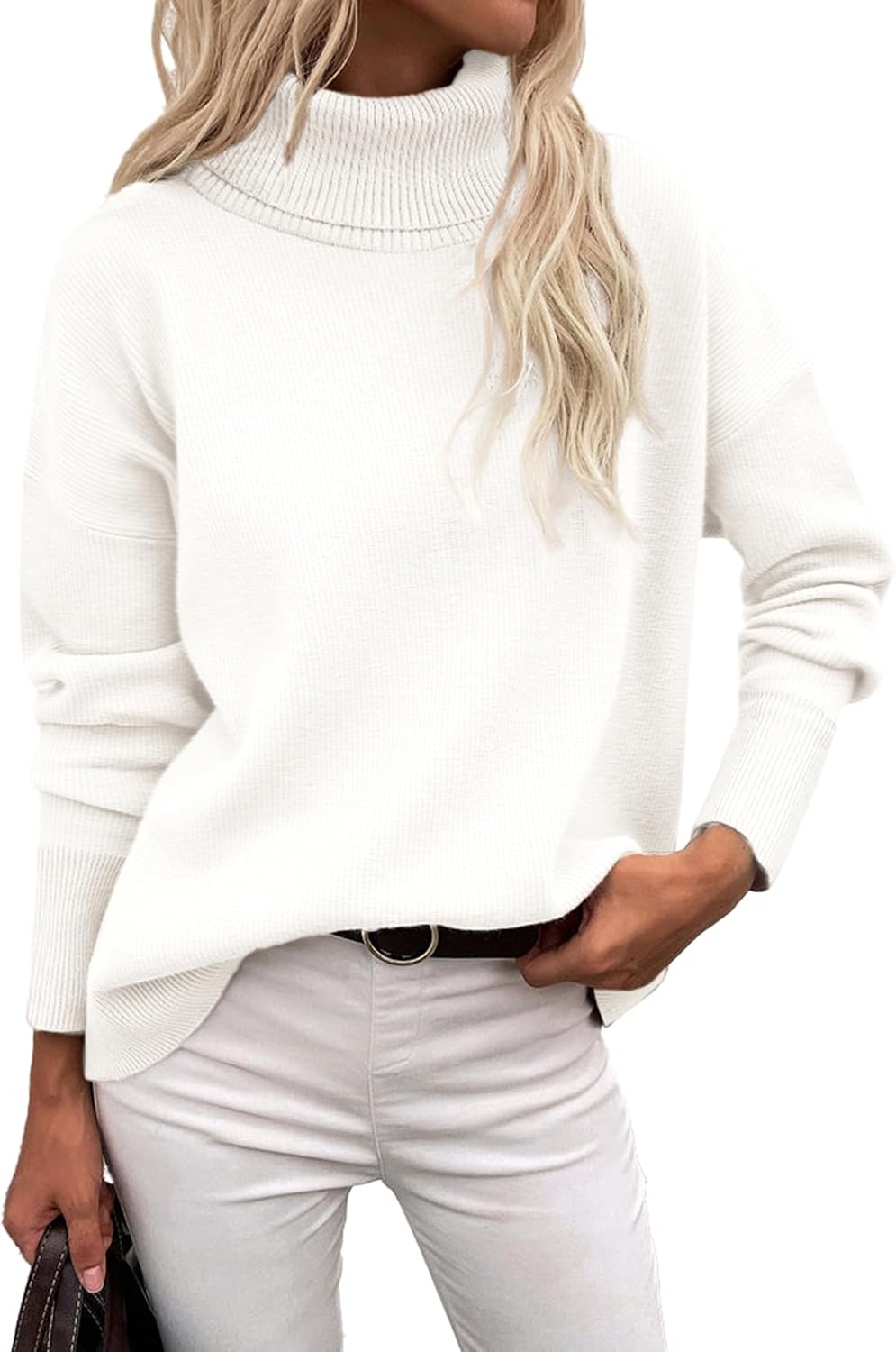 Suéter de cuello alto Daniela para Mujer – Bajo asimétrico, Hombros caídos y Cómodo