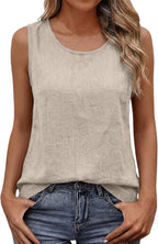 Chloe Top Sin Mangas Mujer – Algodón y Lino, Cuello Redondo y Corte Fluido