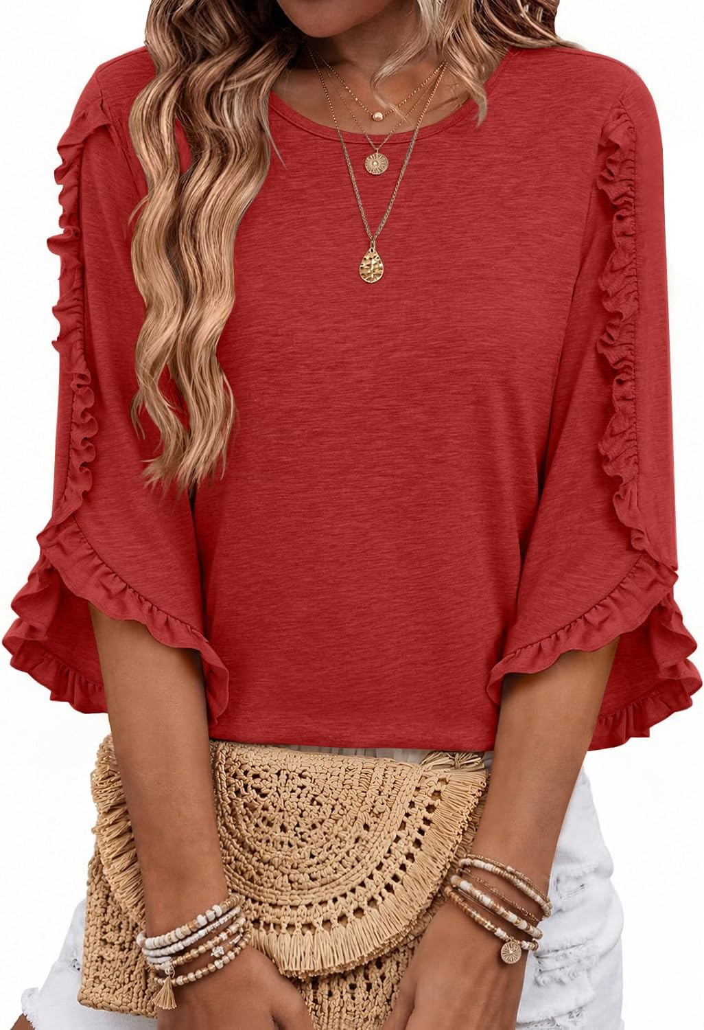 Blusa Estrella para Mujer – Mangas tres cuartos, Silueta relajada y Cuello redondo
