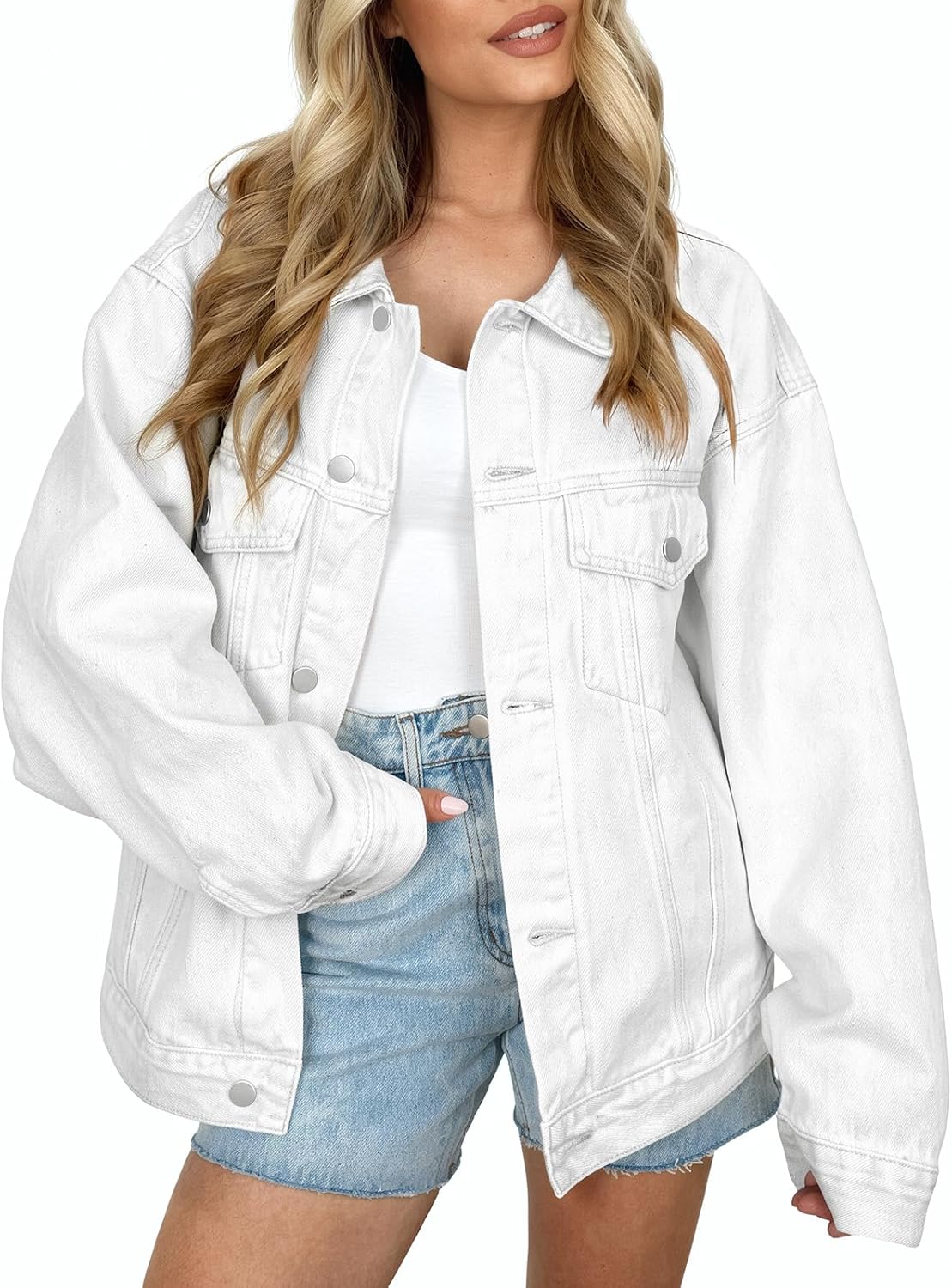 Chaqueta vaquera Emilia para Mujer – Bolsillos en el pecho, Hombros caídos y Corte boyfriend