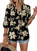 Camille Blusa floral con cuello V para mujer – botones frontales, corte péplum y estilo boho