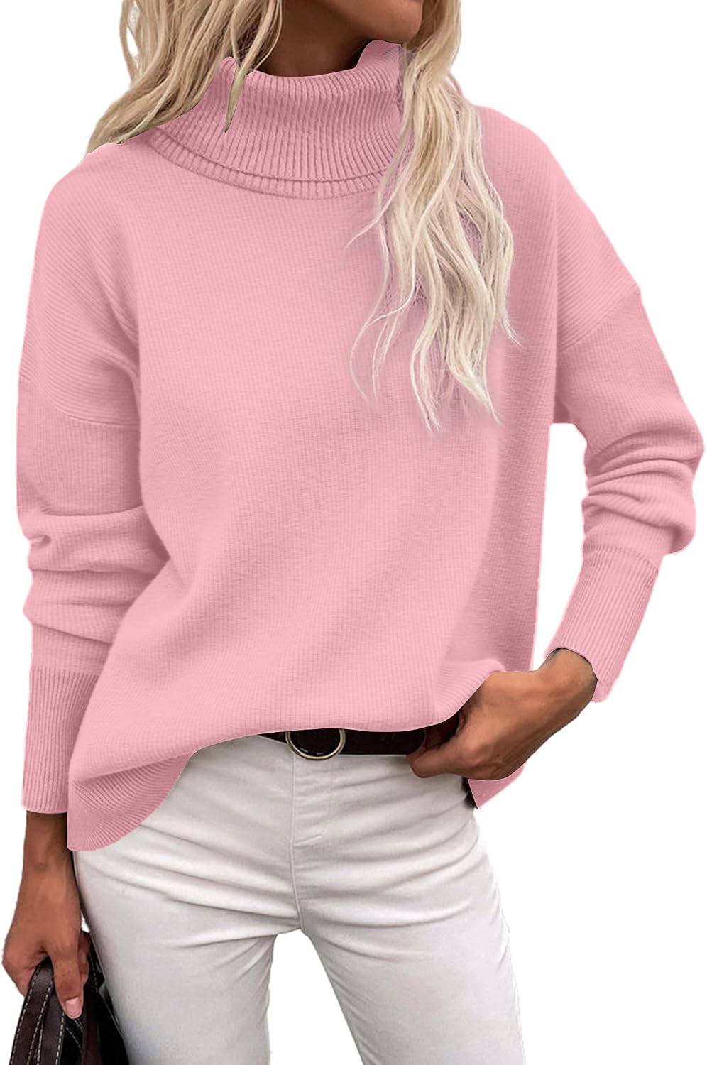 Suéter de cuello alto Daniela para Mujer – Bajo asimétrico, Hombros caídos y Cómodo