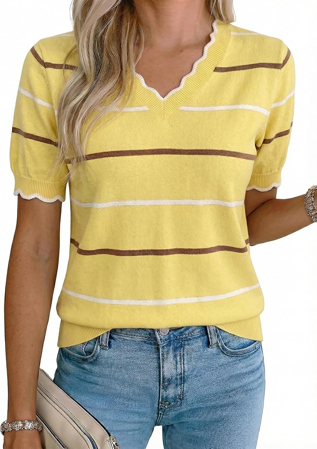 Jersey Adriana para Mujer – Cuello en V, Manga corta y Mangas cortas