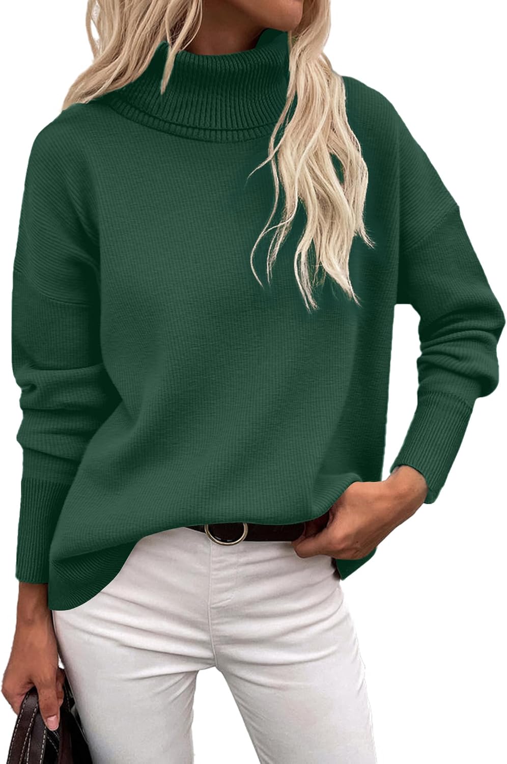 Suéter de cuello alto Daniela para Mujer – Bajo asimétrico, Hombros caídos y Cómodo