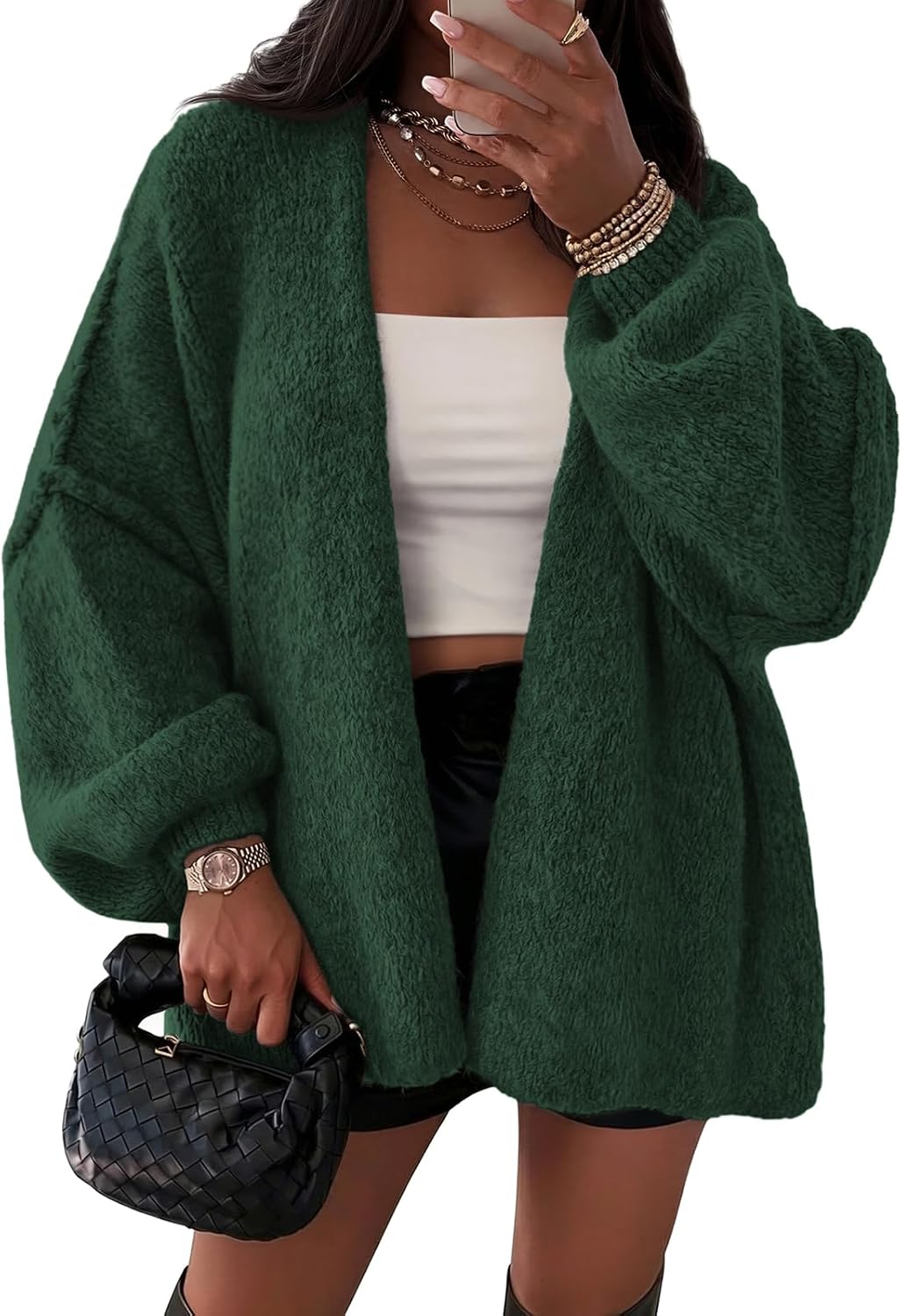 Cárdigan oversize Aroa para Mujer – Mangas globo, Hombros caídos y Diseño abierto por delante