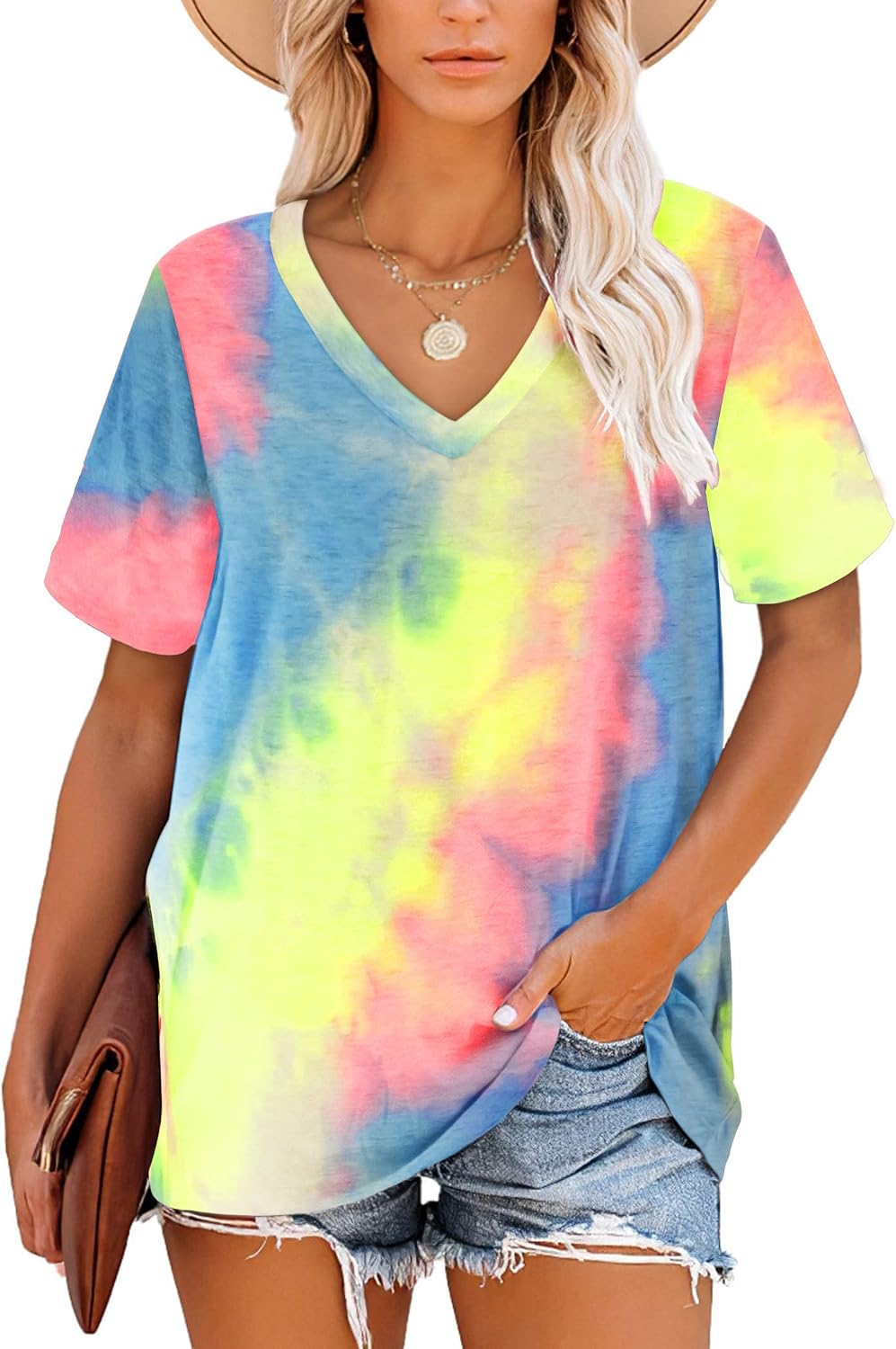 Harper Camiseta Mujer Rayas – Cuello en V, Manga Corta y Tejido Suave