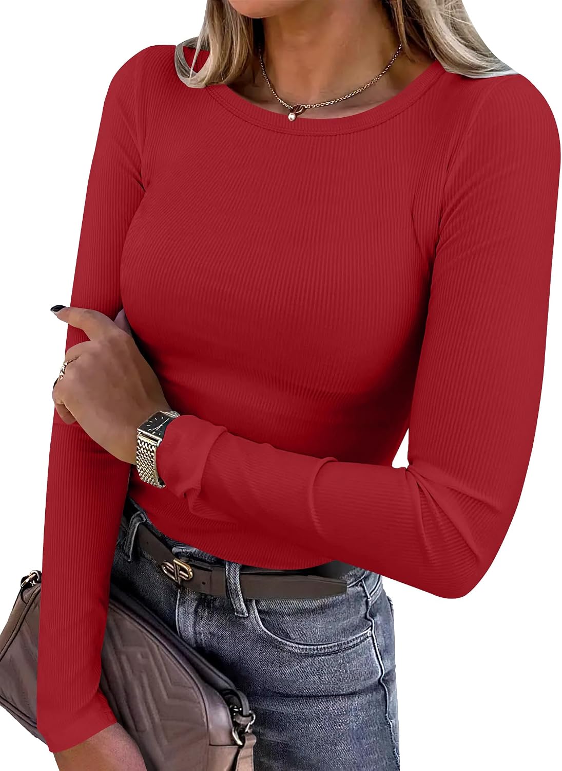 Top de cuello redondo Paula para Mujer – Mangas largas, Corte sastre y Cuello redondo