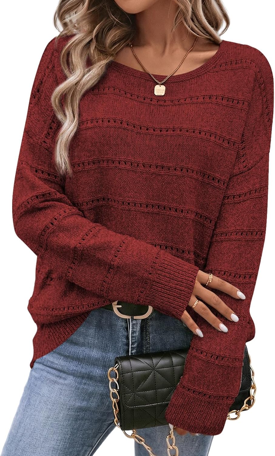 Suéter Julia para Mujer – Cuello redondo, Hombros caídos y Puños acanalados