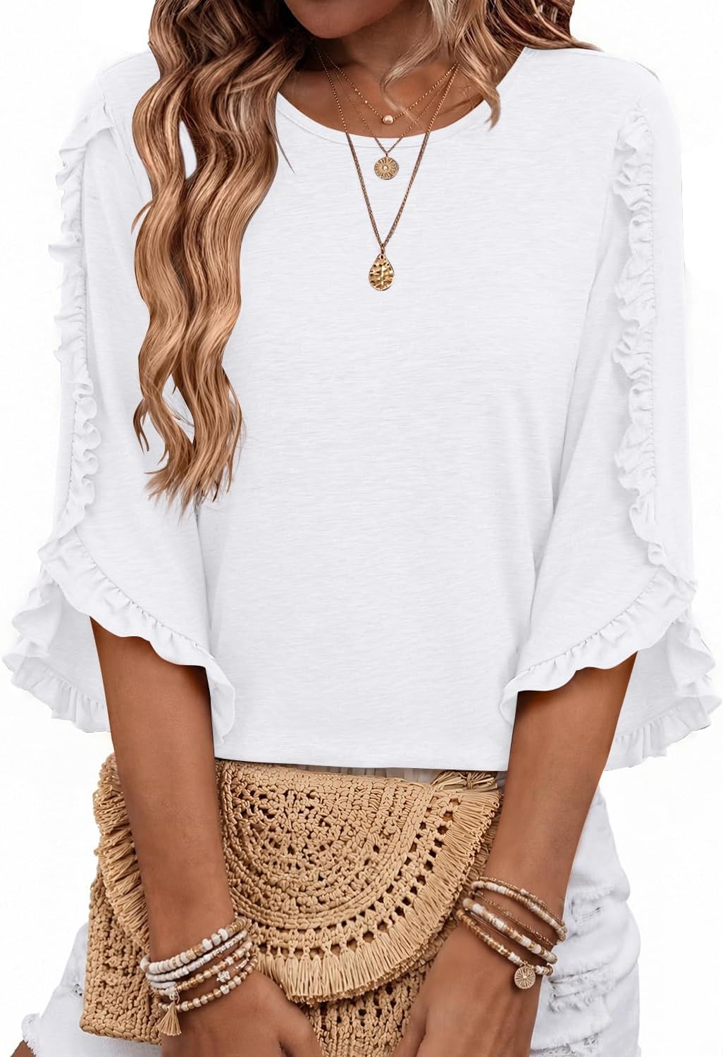 Blusa Estrella para Mujer – Mangas tres cuartos, Silueta relajada y Cuello redondo