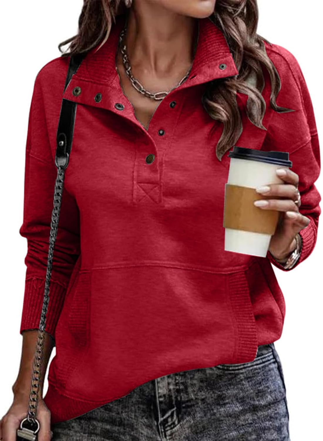 Sudadera estilo henley Jimena para Mujer – Cuello en V, Corte cómodo y Mangas largas