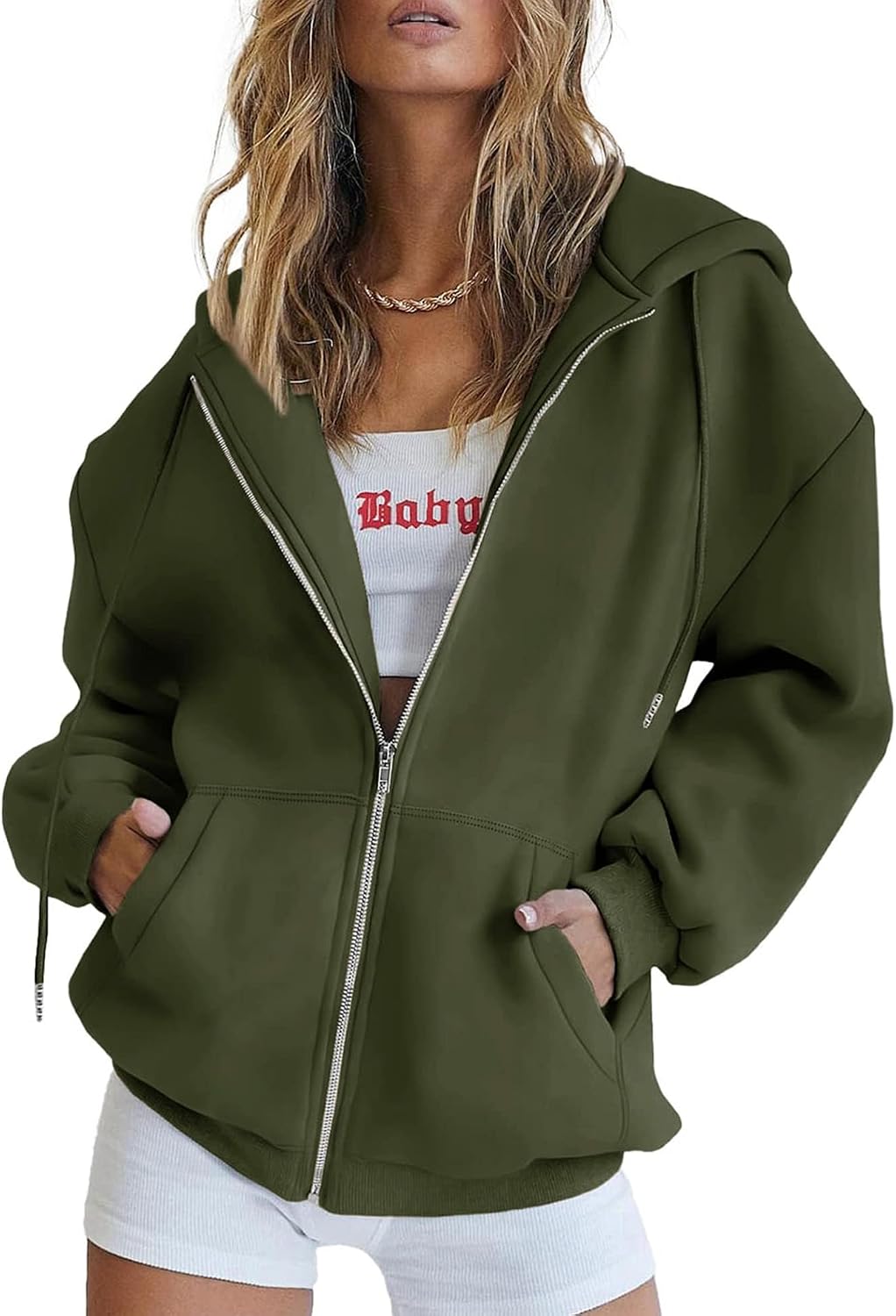 Sudadera con capucha y cremallera Victoria para Mujer – Capucha con cordón, Bolsillos laterales y Silueta relajada
