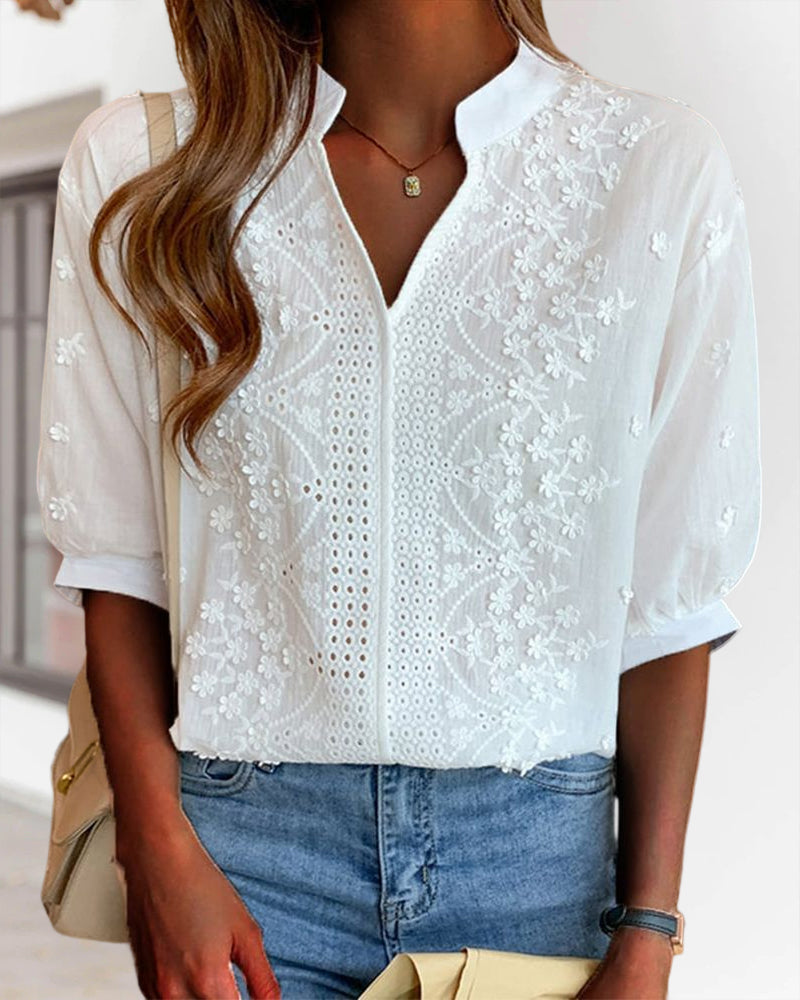 Top de cuello en V Manuela para Mujer – Cuello en V, Mezcla de algodón y Estilo atemporal