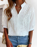 Top de cuello en V Manuela para Mujer – Cuello en V, Mezcla de algodón y Estilo atemporal