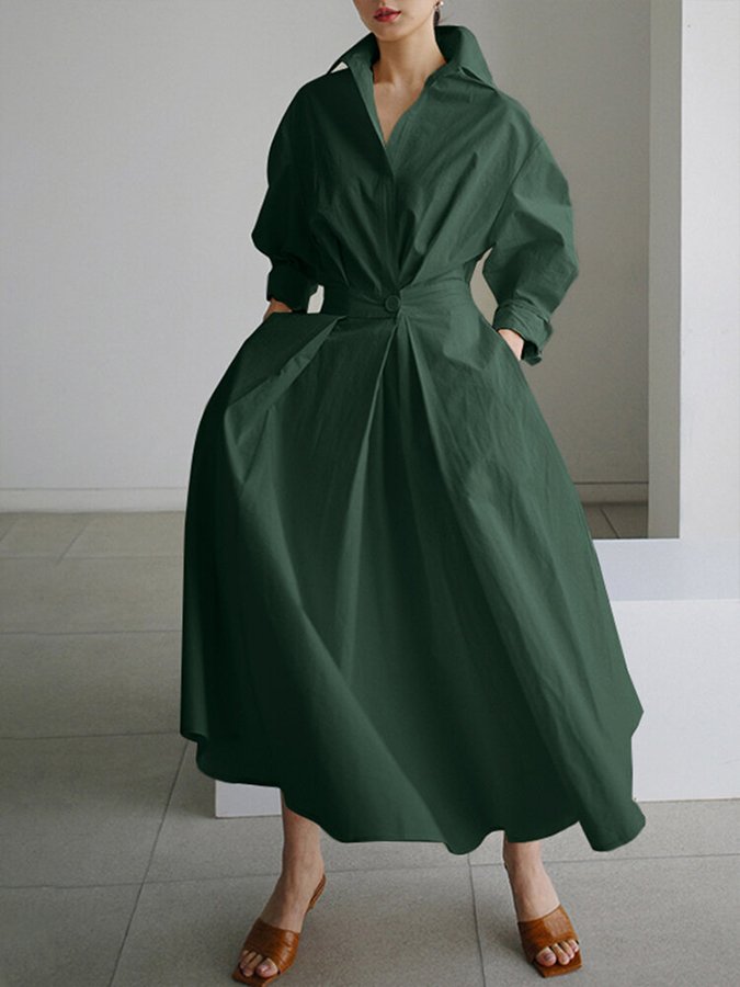 Lucie Robe Midi pour Femme – Robe Boutonnée Élégante Décontractée Chic