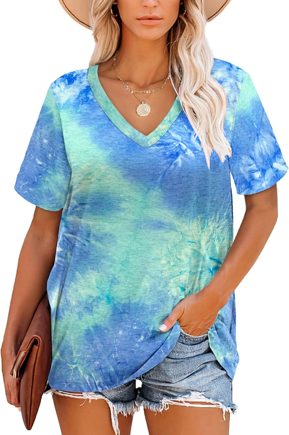 Harper Camiseta Mujer Rayas – Cuello en V, Manga Corta y Tejido Suave